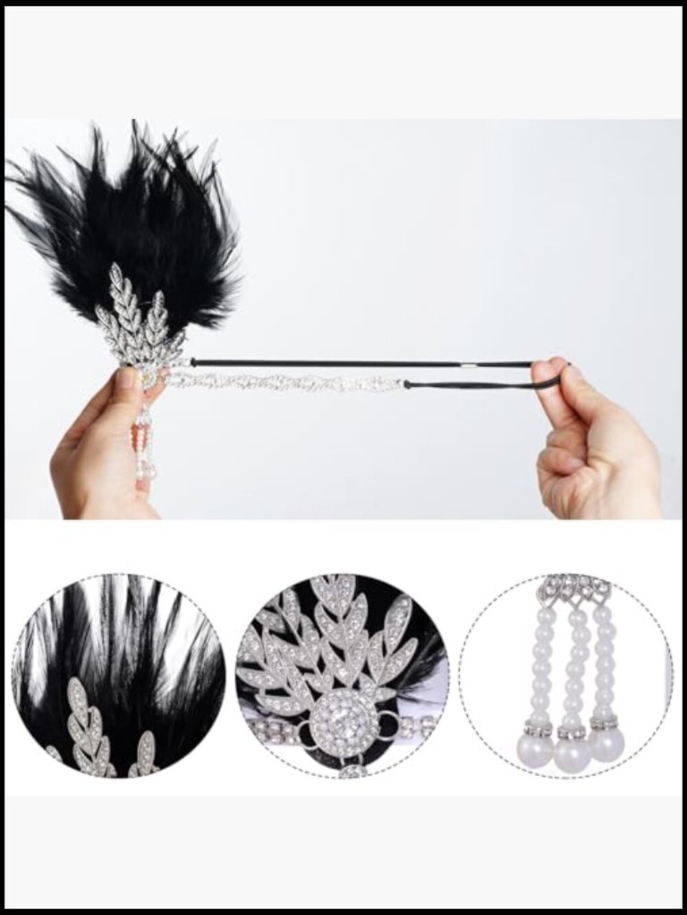 Flapper Headband Feather Rhinestone Vintage Chain Roaring 20s Accessory Gatsby - Picture 3 of 7
